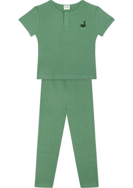Yeşil Waffle Kısa Kollu Erkek Çocuk Pijama Takımı