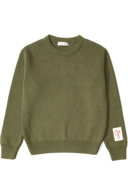 Yeşil Logo Baskılı Unisex Çocuk Kazak