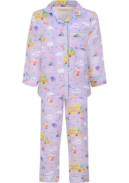 Lila Unisex Çocuk Organik Pamuk Pijama Takımı