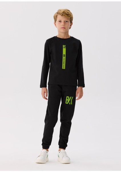 Siyah Baskılı Uzun Kollu Erkek Çocuk T-Shirt modelleri