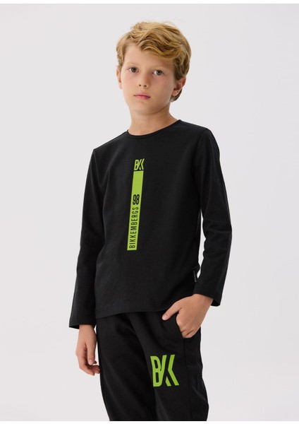 Siyah Baskılı Uzun Kollu Erkek Çocuk T-Shirt indirimleri