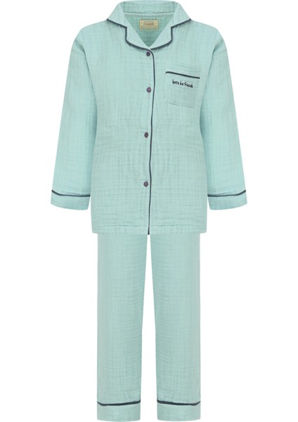 Yeşil Unisex Çocuk Organik Muslin Pijama Takımı