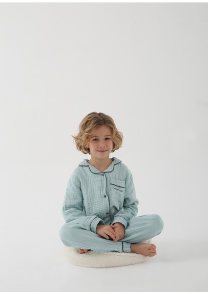 Yeşil Unisex Çocuk Organik Muslin Pijama Takımı