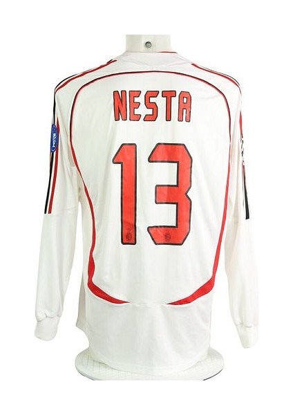 Milan'ın 2006-07 #13 Nesta Jersey Uzun Kollu Beyaz Futbol Forması
