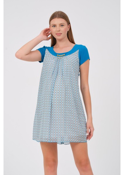 Hamile Kısa Kollu Blok Renk Elbise Mavi modelleri