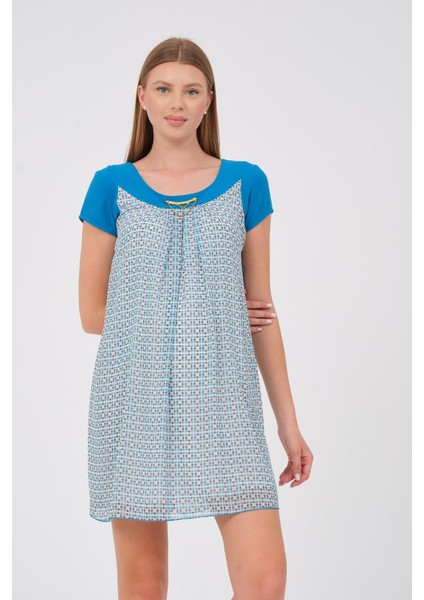 Hamile Kısa Kollu Blok Renk Elbise Mavi fırsatları