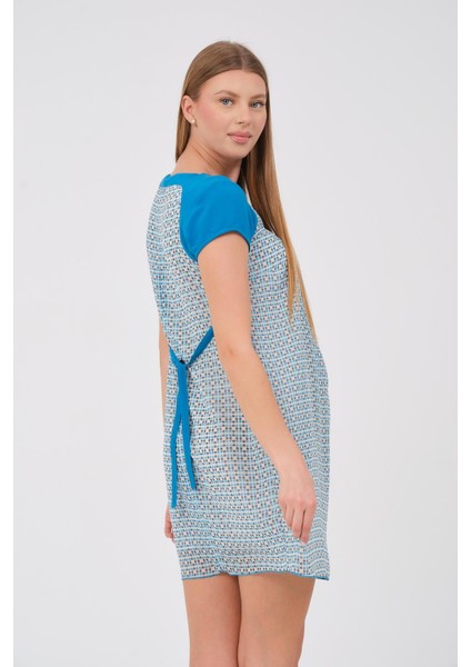 Hamile Kısa Kollu Blok Renk Elbise Mavi indirimleri