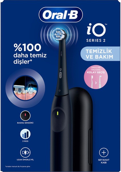 Io 2 Siyah Şarjlı Diş Fırçası + Seyahat Kabı