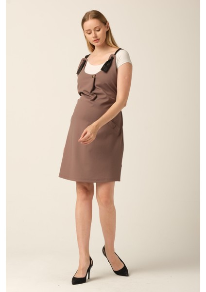 Hamile Midi Boy Jile Elbise Kahverengi
