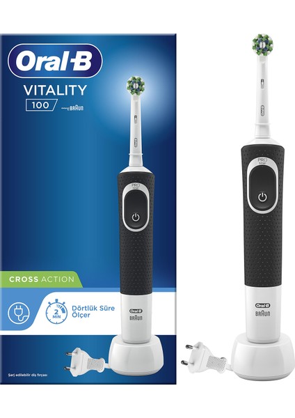 D100 Vitality Cross Action Siyah Şarjlı Diş Fırçası