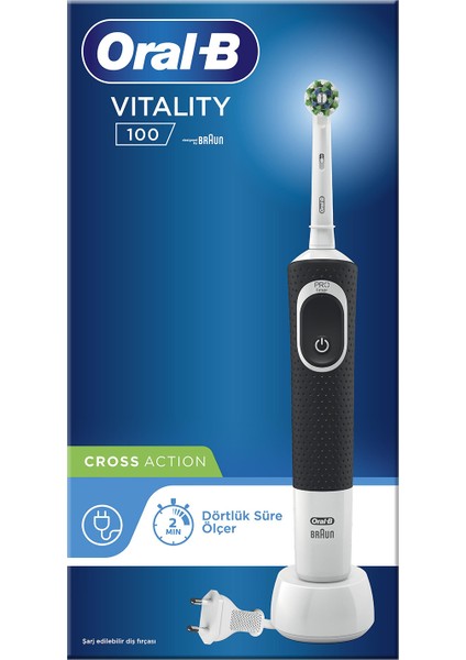 D100 Vitality Cross Action Siyah Şarjlı Diş Fırçası