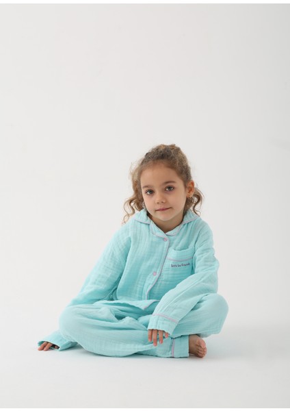 Turkuaz Unisex Çocuk Organik Pamuk Pijama Takımı fiyatları