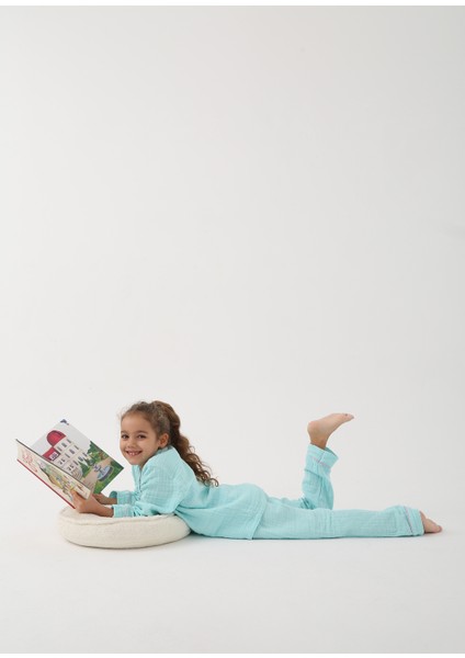 Turkuaz Unisex Çocuk Organik Pamuk Pijama Takımı modelleri