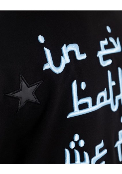 Erkek Kısa Kol Leather Embroidery In Arabic Siyah Tişört modelleri