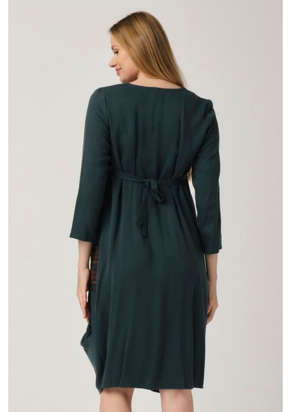 Hamile Roba Düğmeli Ekose Yaka Pileli Yan Cepli Yeşil fiyatları