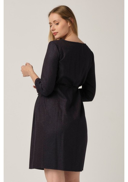 Hamile Önden Fermuarlı Kemerli Elbise Mor fiyatları