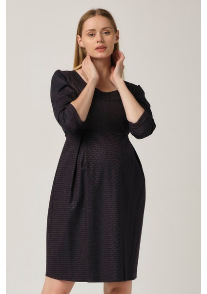 Hamile Önden Fermuarlı Kemerli Elbise Mor modelleri