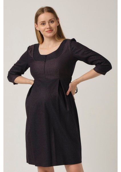 Hamile Önden Fermuarlı Kemerli Elbise Mor fırsatları