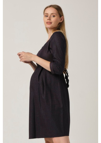 Hamile Önden Fermuarlı Kemerli Elbise Mor indirimleri