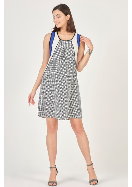 Hamile Günlük Elbise Askılı Desenli Saks