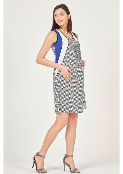 Hamile Günlük Elbise Askılı Desenli Saks modelleri