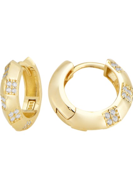 Altın 14 Ayar Huggie Küpe Füturistik Form Yeşil Maden Altın Sarı Renk T138