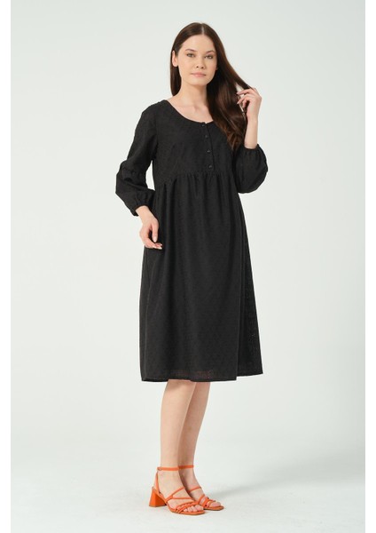 Hamile Midi Boy Truvakar Kol Brode Elbise Siyah