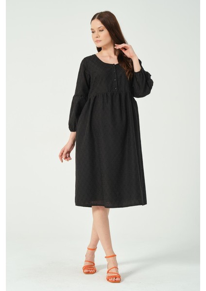 Hamile Midi Boy Truvakar Kol Brode Elbise Siyah modelleri