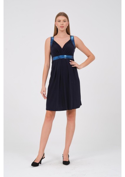 Hamile Askılı Payet Detaylı Mini Abiye Elbise Lacivert