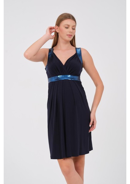 Hamile Askılı Payet Detaylı Mini Abiye Elbise Lacivert modelleri