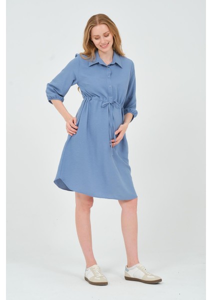 Hamile Fakir Kol Beli Bağcıklı Ara Boy Elbise Indigo modelleri