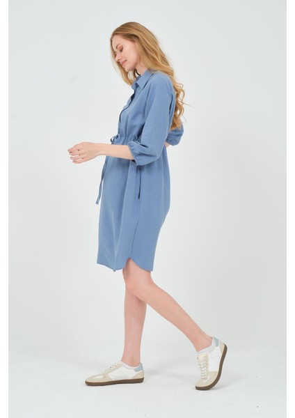 Hamile Fakir Kol Beli Bağcıklı Ara Boy Elbise Indigo fırsatları