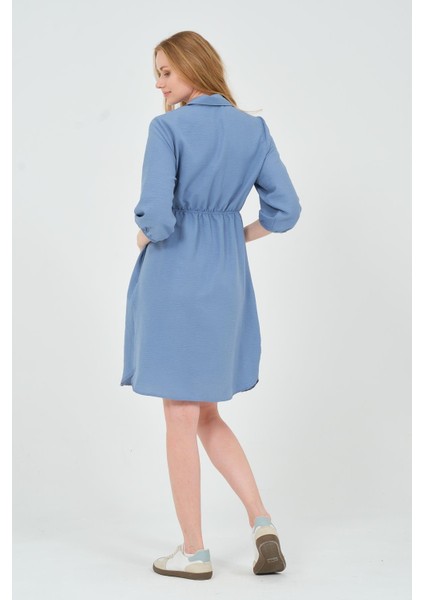 Hamile Fakir Kol Beli Bağcıklı Ara Boy Elbise Indigo indirimleri
