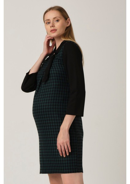 Hamile Desenli Arkadan Bağcıklı Mini Elbise Yeşil modelleri