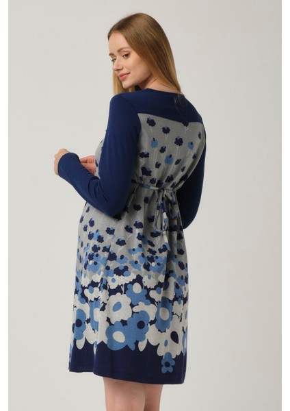 Hamile Çiçek Desenli Uzun Kol Mini Elbise Mavi fiyatları