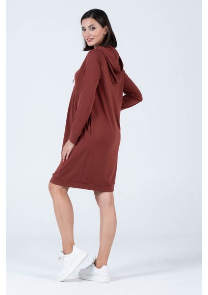 Hamile Çelik Örme Emzirme Detaylı Kapüşonlu Elbise Kahverengi indirimleri