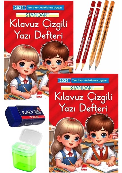 Güzel Yazı Defteri Orta Boy Fatih Kırmızı ve Siyah Jumbo Kurşun Kalem Sınav Silgisi Kalemtraş Yeni Müfredat Standart