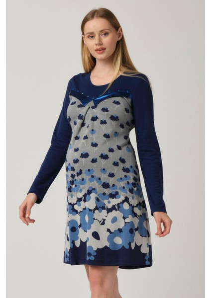 Hamile Çiçek Desenli Uzun Kol Mini Elbise Mavi fırsatları