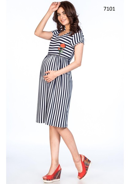Hamile Kısa Kollu Çizgili Elbise Lacivert fiyatları
