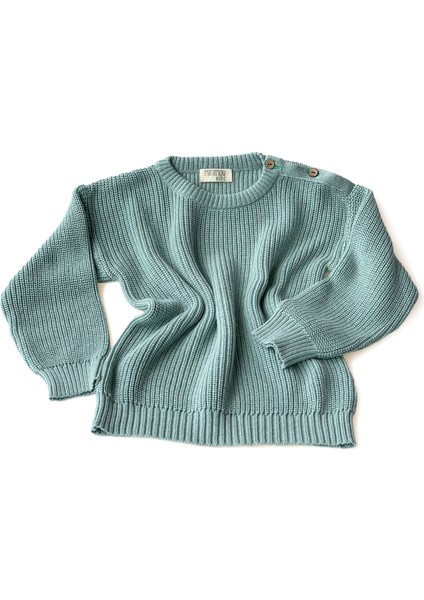 Selanik Örgü Uzun Kollu Su Yeşili Unisex Çocuk Triko Kazak