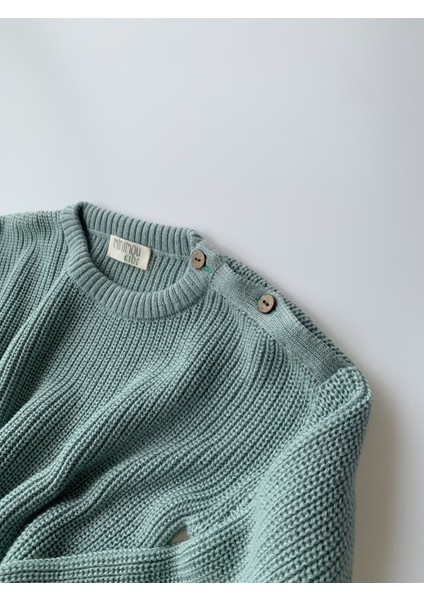 Selanik Örgü Uzun Kollu Su Yeşili Unisex Çocuk Triko Kazak