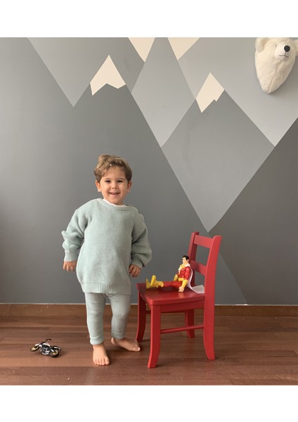 Selanik Örgü Uzun Kollu Su Yeşili Unisex Çocuk Triko Kazak