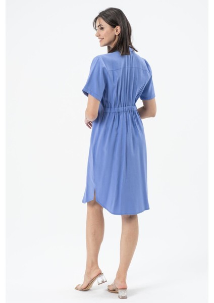 Hamile Arkası Lastikli Önden Düğmeli Kısa Kollu Midi Boy Elbise Mor fırsatları