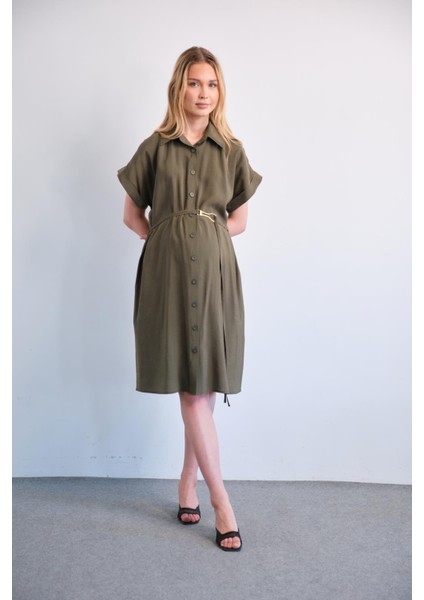 Hamile Midi Boy Elbise Haki Renk Kısa Kollu Günlük ve Özel Gün Kullanımı fiyatları