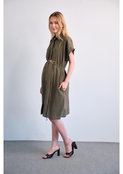 Hamile Midi Boy Elbise Haki Renk Kısa Kollu Günlük ve Özel Gün Kullanımı modelleri