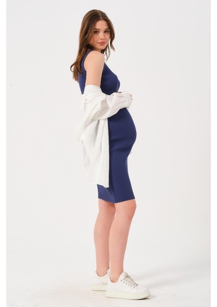 Sıfır Kol Midi Boy Ince Triko Elbise Lacivert fiyatları