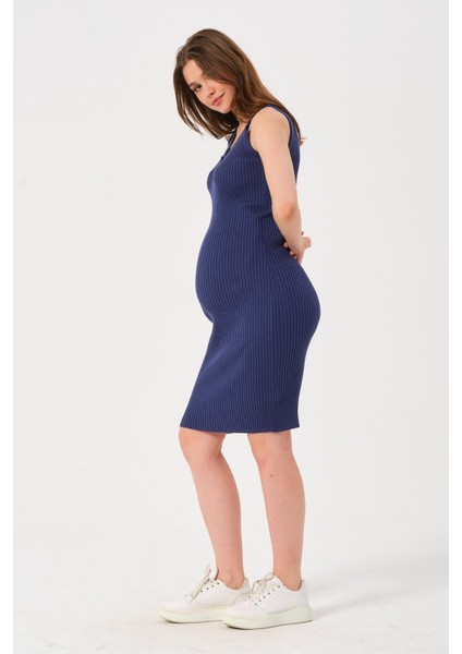Sıfır Kol Midi Boy Ince Triko Elbise Lacivert indirimleri