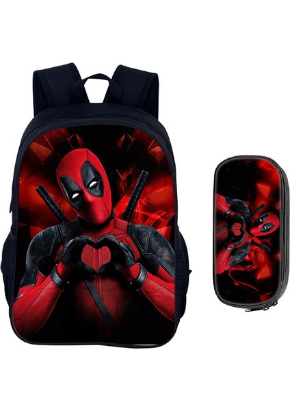 Deadpool Karikatür Çocuk Okul Çantası Kalem Çantası Ilkokul Öğrencileri Omuz Çantası Büyük Kapasiteli Iki Parçalı Set (Yurt Dışından)