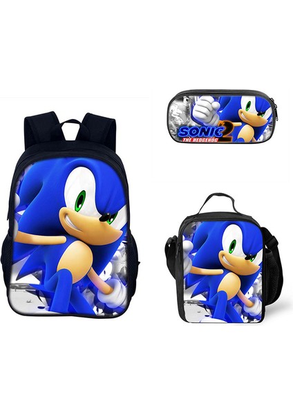 Sonic Ilkokul ve Ortaokul Öğrencileri Çizgi Film Periferik Okul Çantası Üç Parçalı Set (Yurt Dışından)