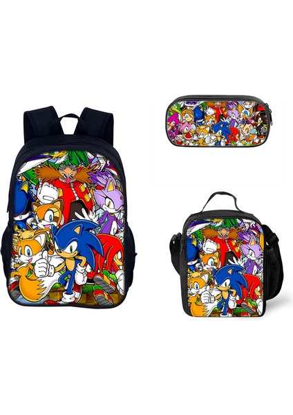 Sonic Ilkokul ve Ortaokul Öğrencileri Çizgi Film Periferik Okul Çantası Üç Parçalı Set (Yurt Dışından)